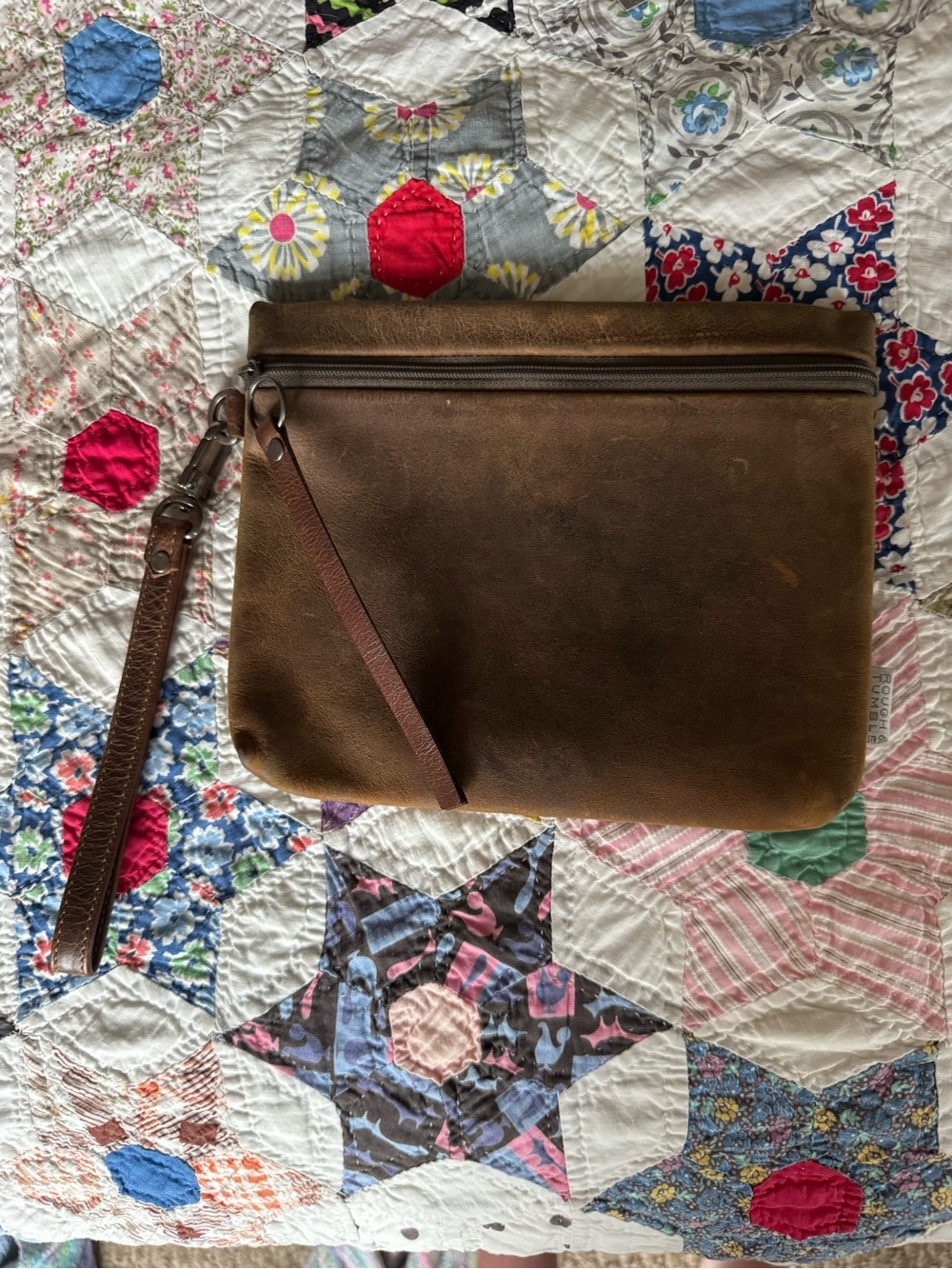 Rough & Tumble Brown Leather Wristlet Clutch